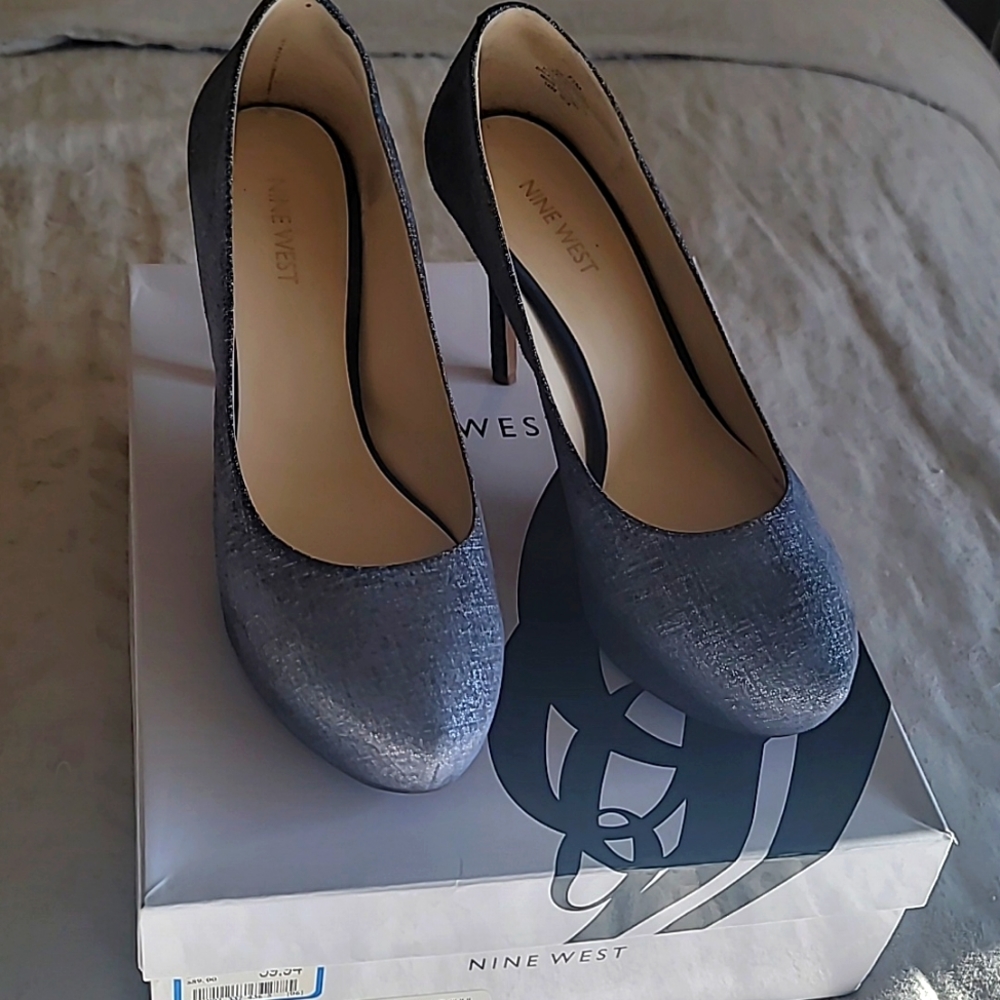 Women's Blue Denim-ish Platform Heels - 7.5
